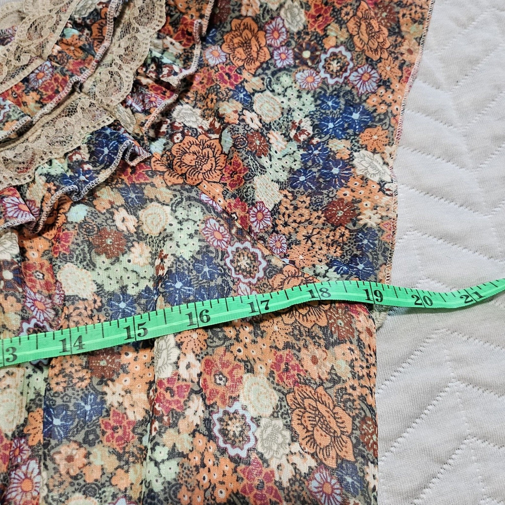 American Rag Babydoll Boho Smocked Lace Cottagecore Bloomcore Dress Size L - Picture 4 of 16